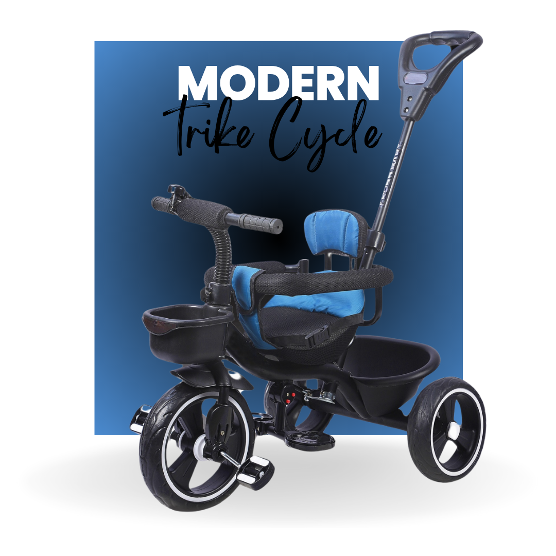 Keppz Cushioned Kids Tricycle with Backrest & Push Handle Baby Trike for 1.5 Years with Storage Basket & Safety Belt - Keppz