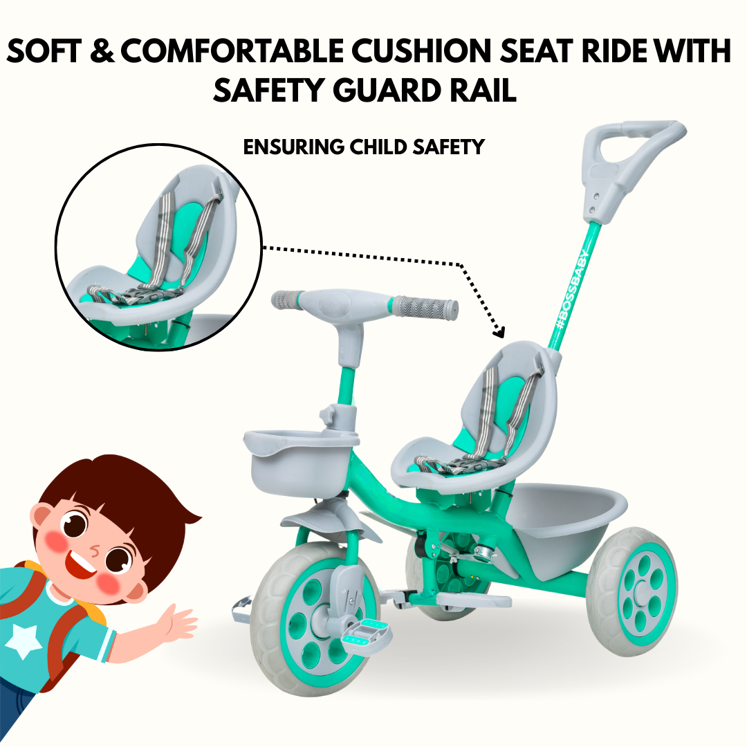 Keppz Compact Kids Tricycle with Push Handle & Seat Belt  Lightweight Baby Trike for 1.5 Years with Storage Basket. - Keppz