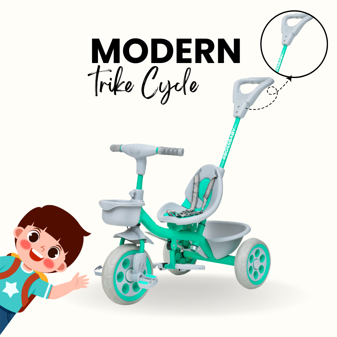 Keppz Compact Kids Tricycle with Push Handle & Seat Belt  Lightweight Baby Trike for 1.5 Years with Storage Basket. - Keppz