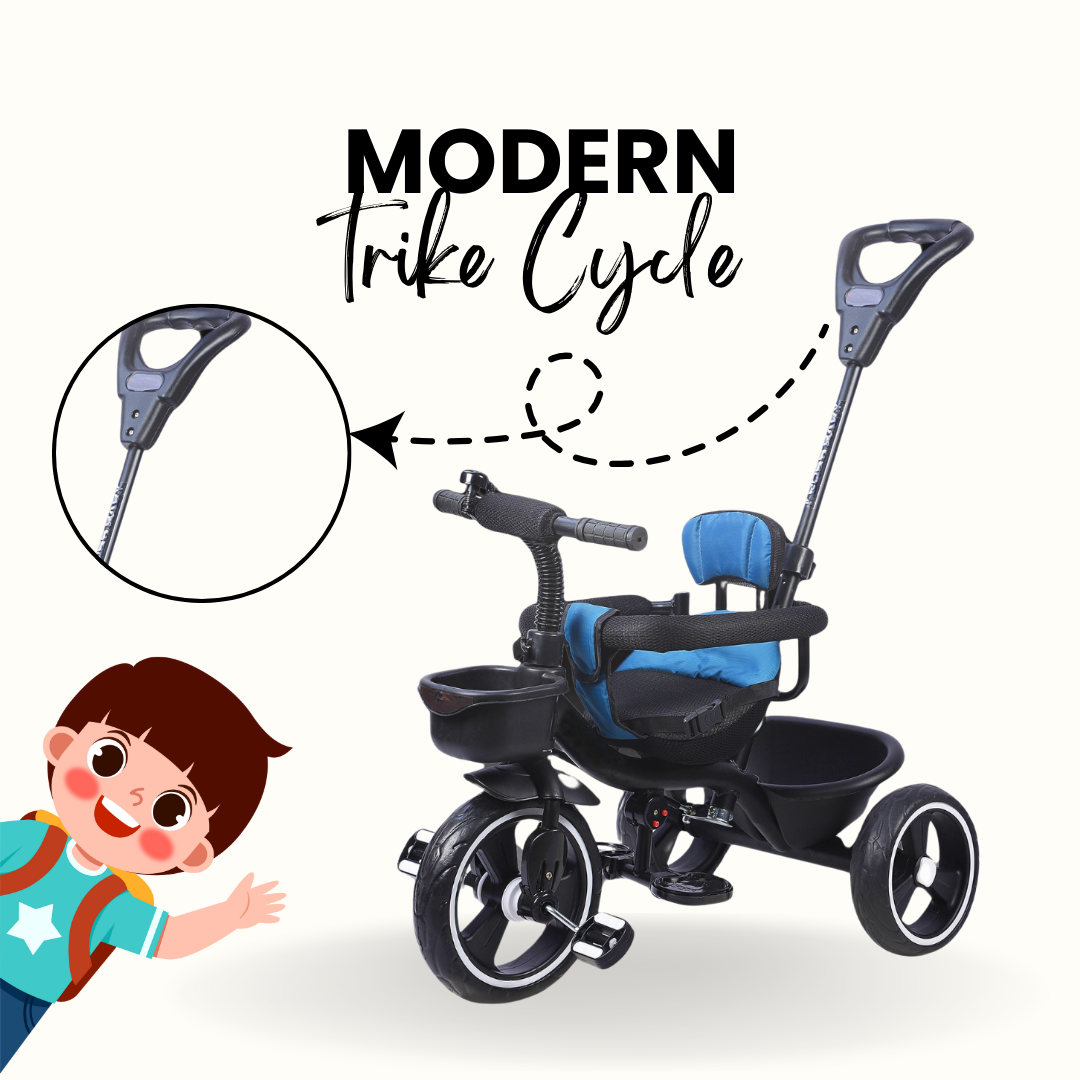 Keppz Cushioned Kids Tricycle with Backrest & Push Handle Baby Trike for 1.5 Years with Storage Basket & Safety Belt - Keppz