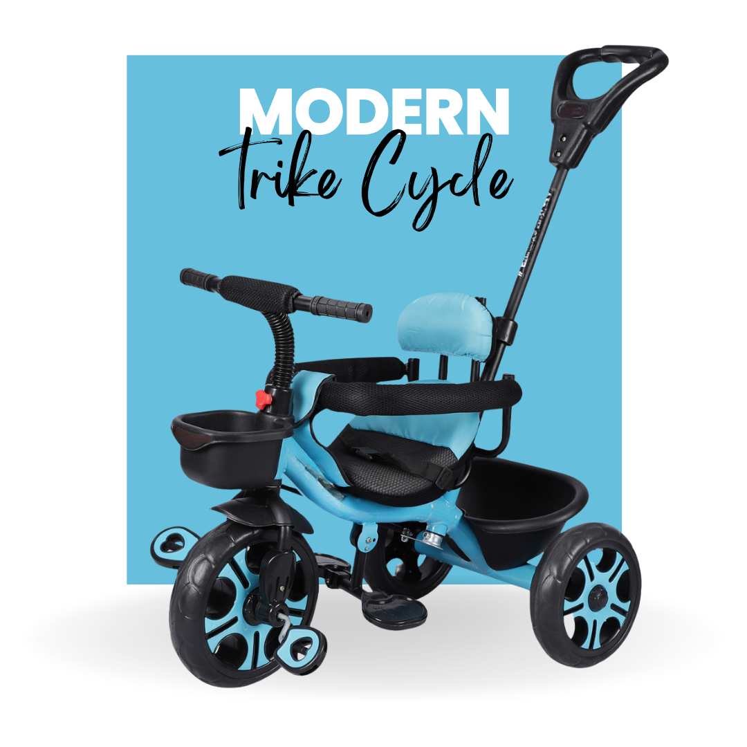 Keppz Cushioned Kids Tricycle with Backrest & Push Handle Baby Trike for 1.5 Years with Storage Basket & Safety Belt - Keppz