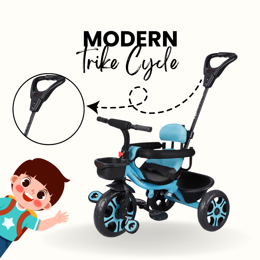 Keppz Cushioned Kids Tricycle with Backrest & Push Handle Baby Trike for 1.5 Years with Storage Basket & Safety Belt - Keppz