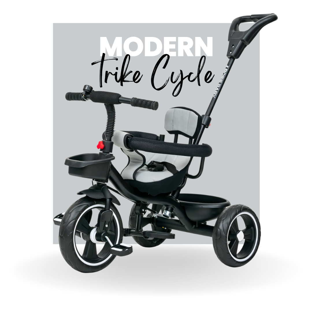 Keppz Cushioned Kids Tricycle with Backrest & Push Handle Baby Trike for 1.5 Years with Storage Basket & Safety Belt - Keppz