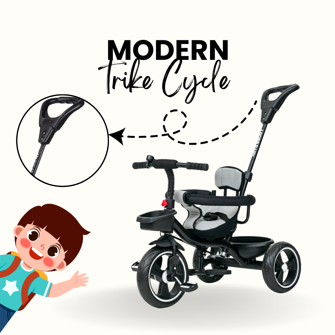 Keppz Cushioned Kids Tricycle with Backrest & Push Handle Baby Trike for 1.5 Years with Storage Basket & Safety Belt - Keppz