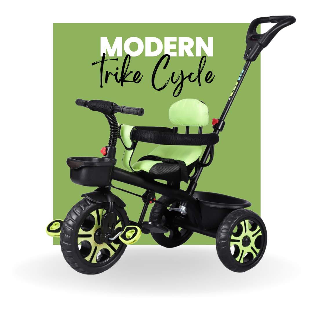 Keppz Cushioned Kids Tricycle with Backrest & Push Handle Baby Trike for 1.5 Years with Storage Basket & Safety Belt - Keppz