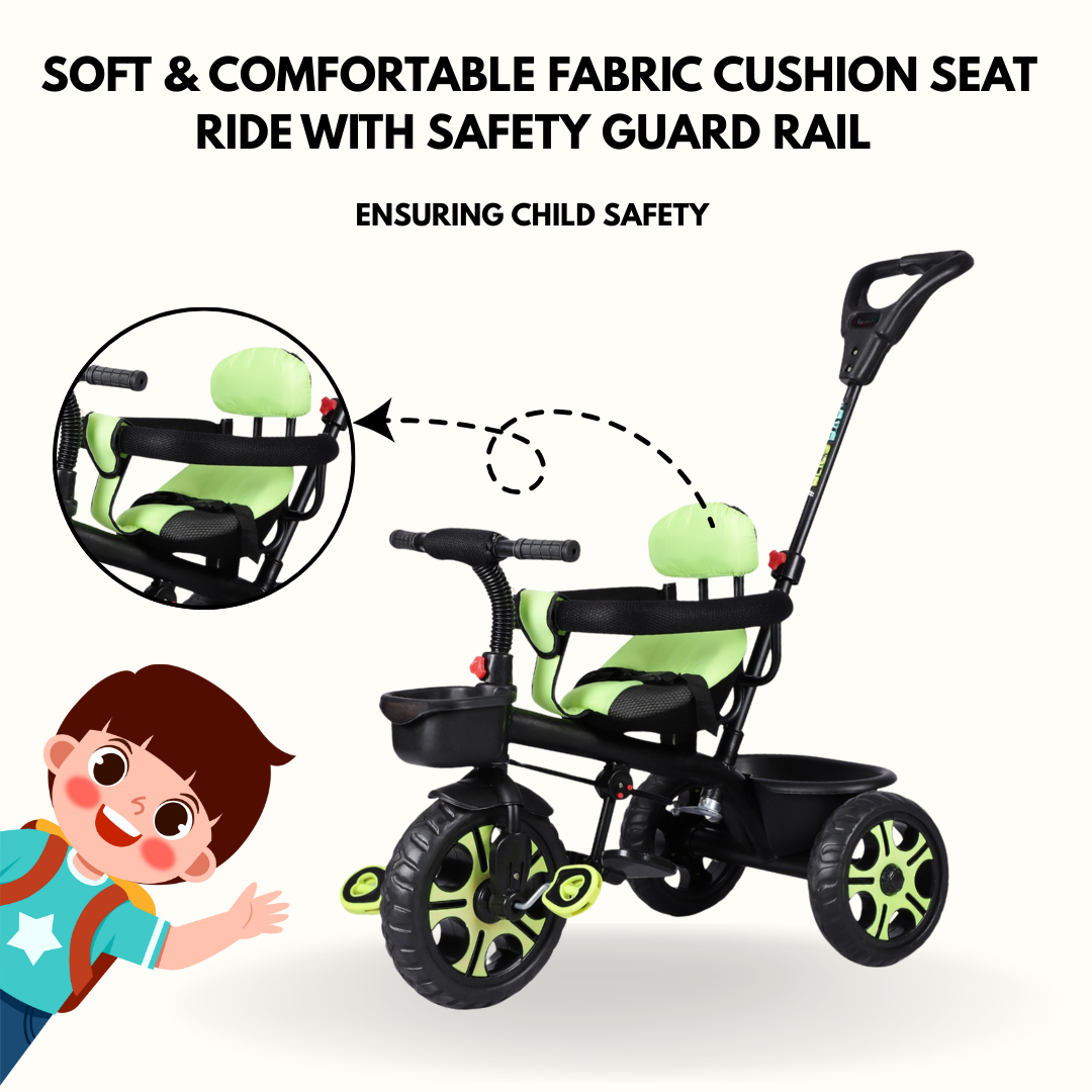 Keppz Cushioned Kids Tricycle with Backrest & Push Handle Baby Trike for 1.5 Years with Storage Basket & Safety Belt - Keppz