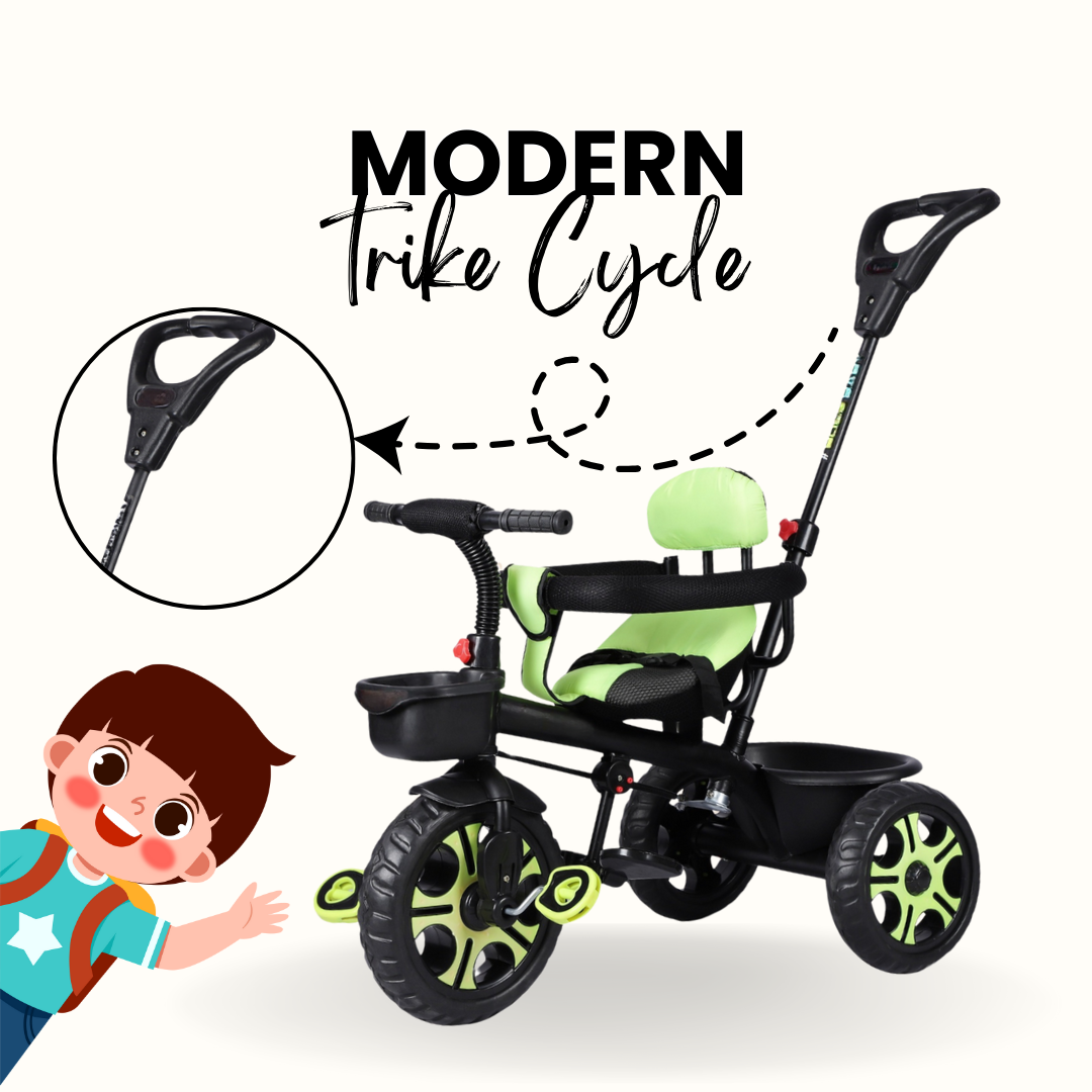 Keppz Cushioned Kids Tricycle with Backrest & Push Handle Baby Trike for 1.5 Years with Storage Basket & Safety Belt - Keppz