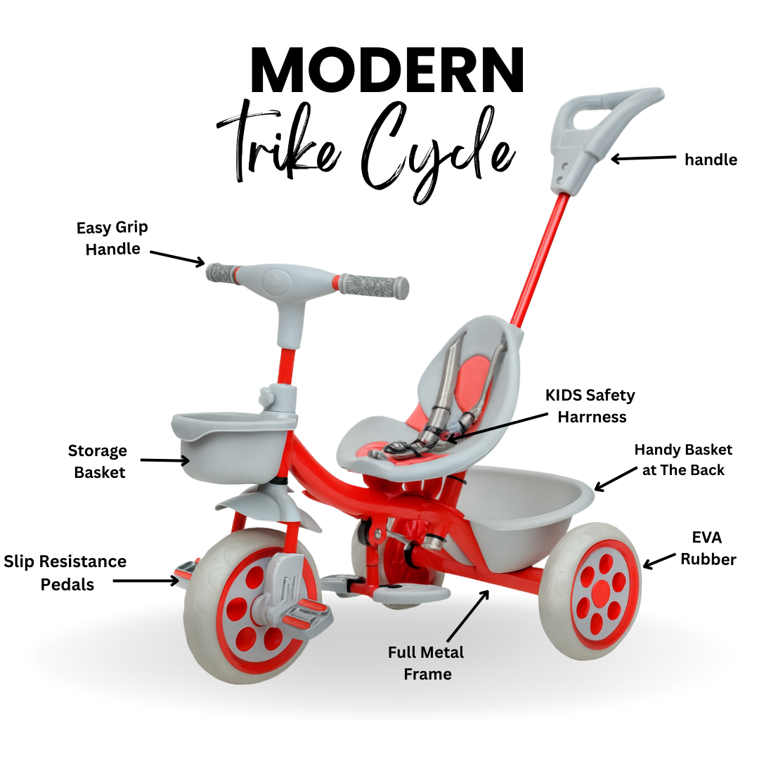 Keppz Compact Kids Tricycle with Push Handle & Seat Belt  Lightweight Baby Trike for 1.5 Years with Storage Basket. - Keppz