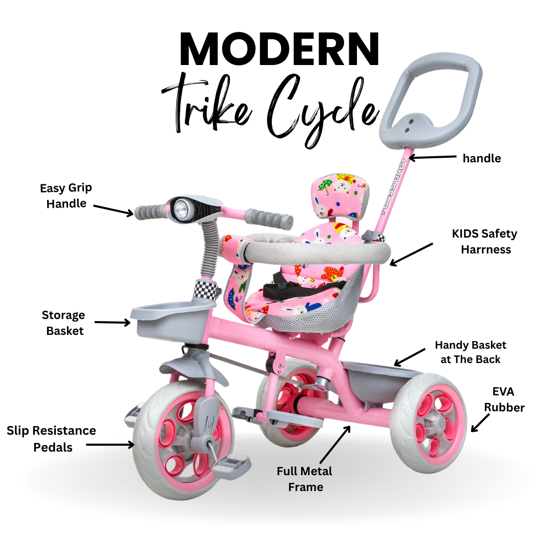 Keppz Cute Baby Tricycle for Kids  Adjustable Handle, Storage Basket & Cushioned Seat - Keppz
