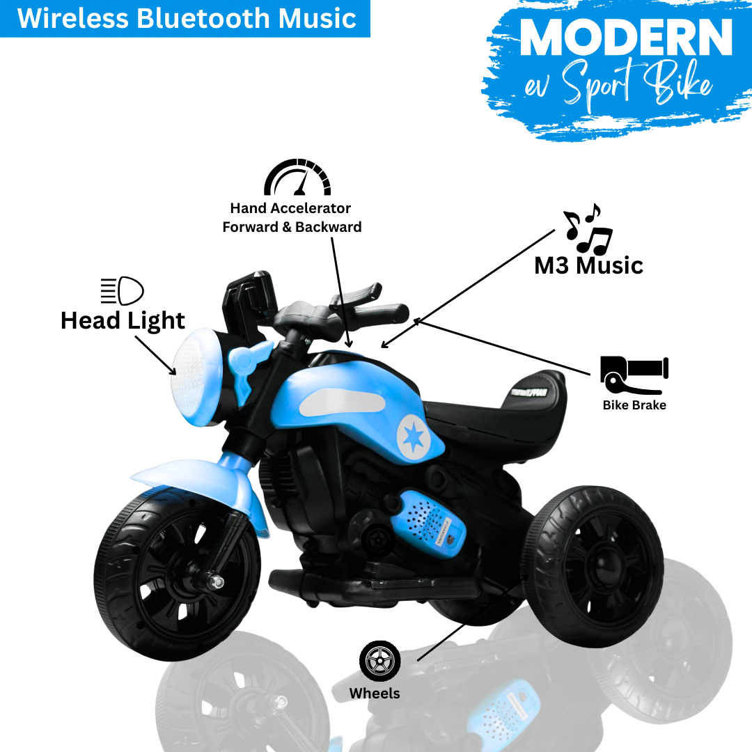 Keppz Yellow Battery Operated Ride-On Bike for Kids  With Headlight, Music & 3-Wheel Support. - Keppz
