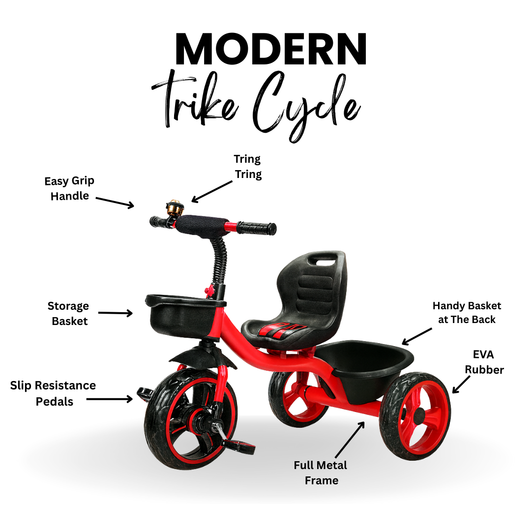Keppz Kids Pedal Tricycle with Bell, Ergonomic Seat, and Rear Storage Basket. - Keppz