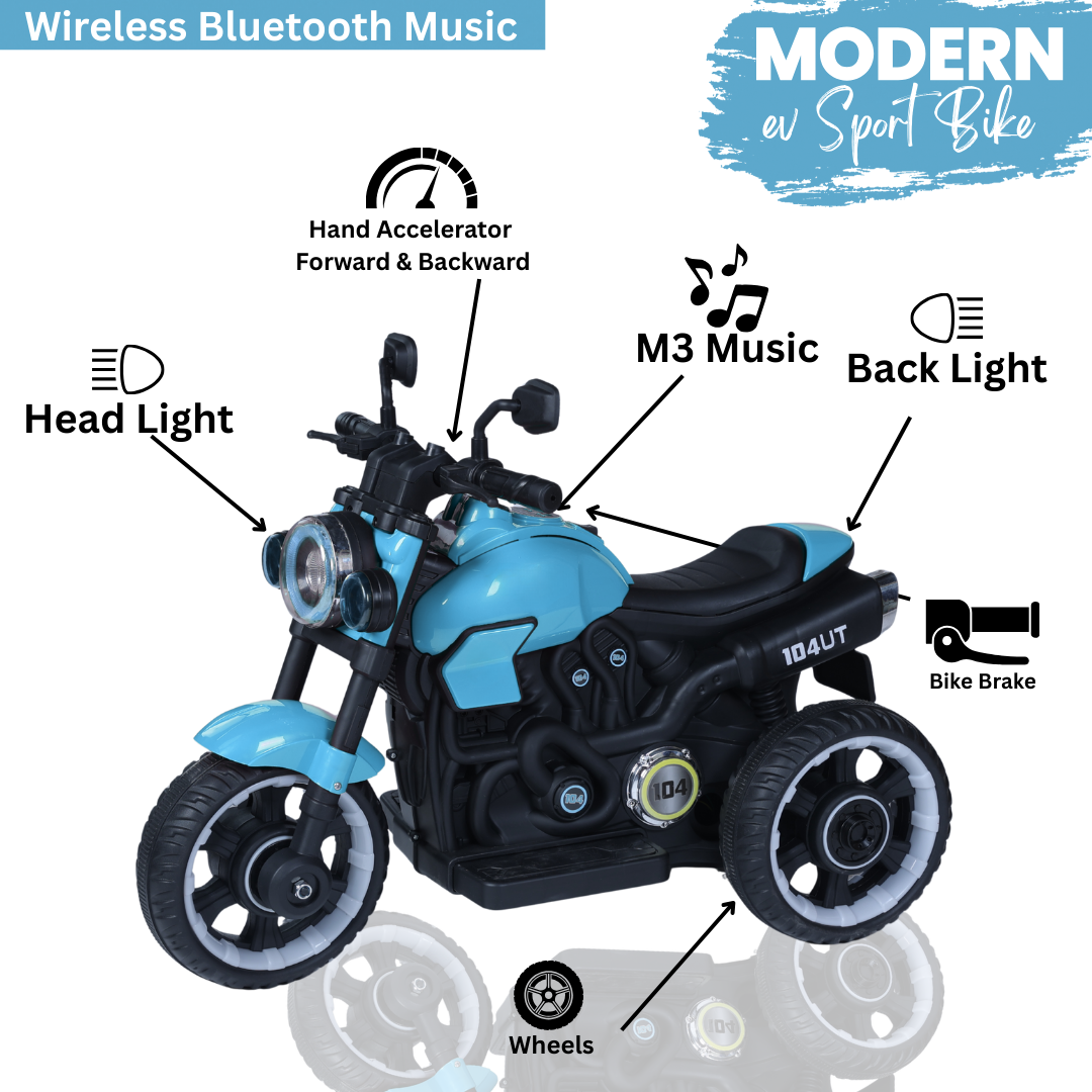 Keppz Modern EV Sport Bike for Kids with Bluetooth Music, Headlights, and Hand Accelerator. - Keppz