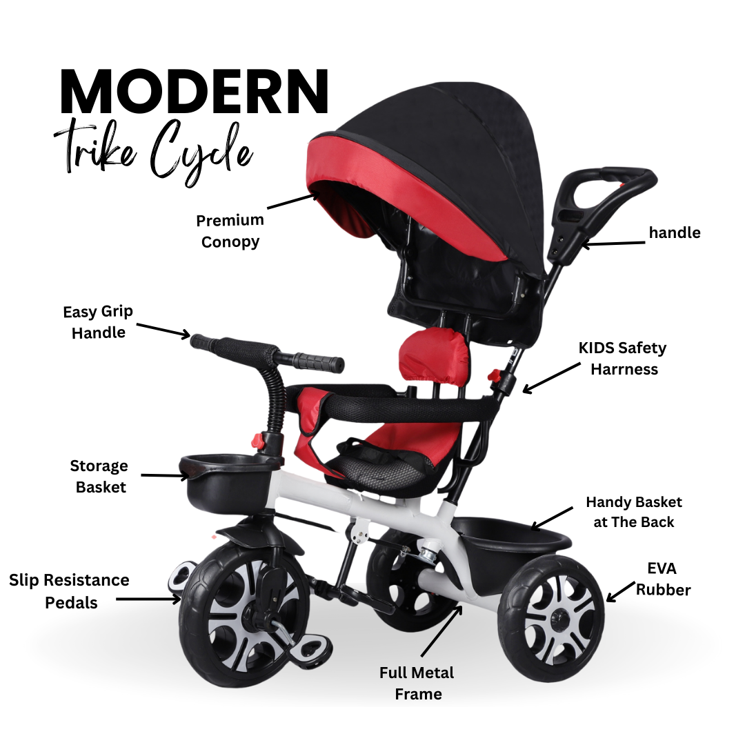 Keppz 3-in-1 Luxury Baby Trike with Canopy, Red & Black Tricycle - Keppz
