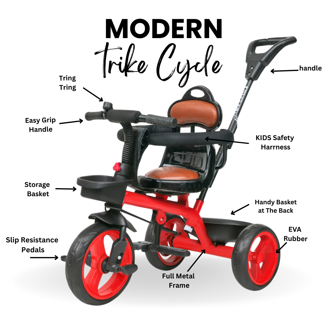 Keppz Baby Tricycle with Push Handle, Leather Seat, Safety Backrest, and Storage Basket  Beige - Keppz
