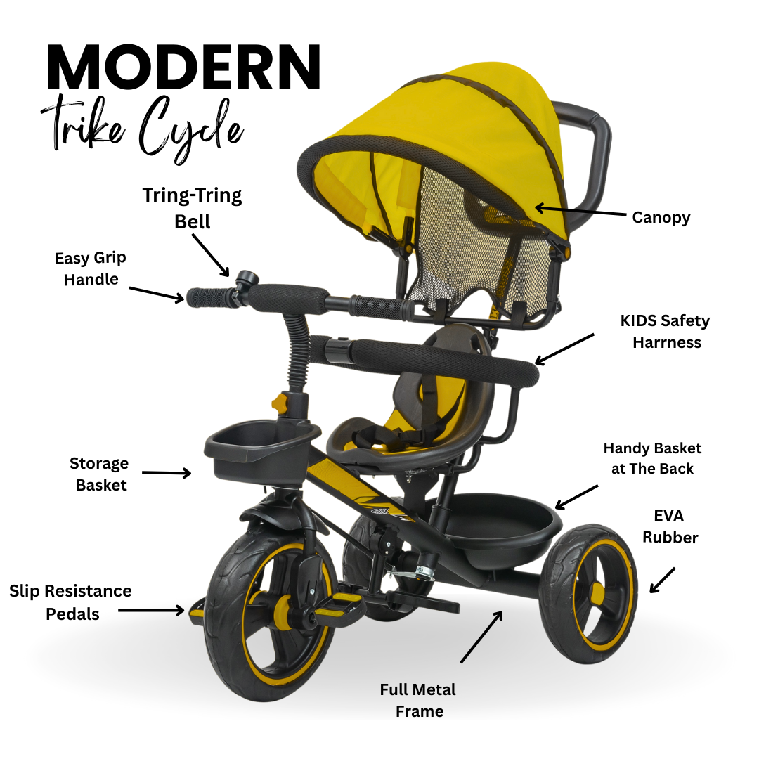 Keppz 4-in-1 Baby Tricycle with Canopy, Push Handle, Safety Harness, and Storage Basket. - Keppz