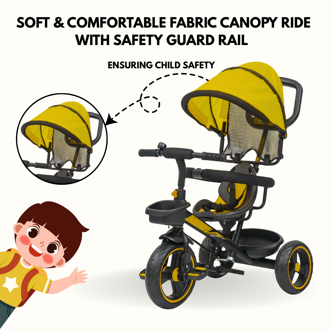 Keppz 4-in-1 Baby Tricycle with Canopy, Push Handle, Safety Harness, and Storage Basket. - Keppz