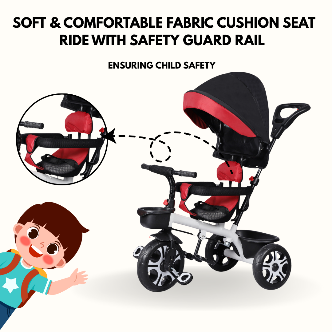 Keppz 3-in-1 Luxury Baby Trike with Canopy, Red & Black Tricycle - Keppz