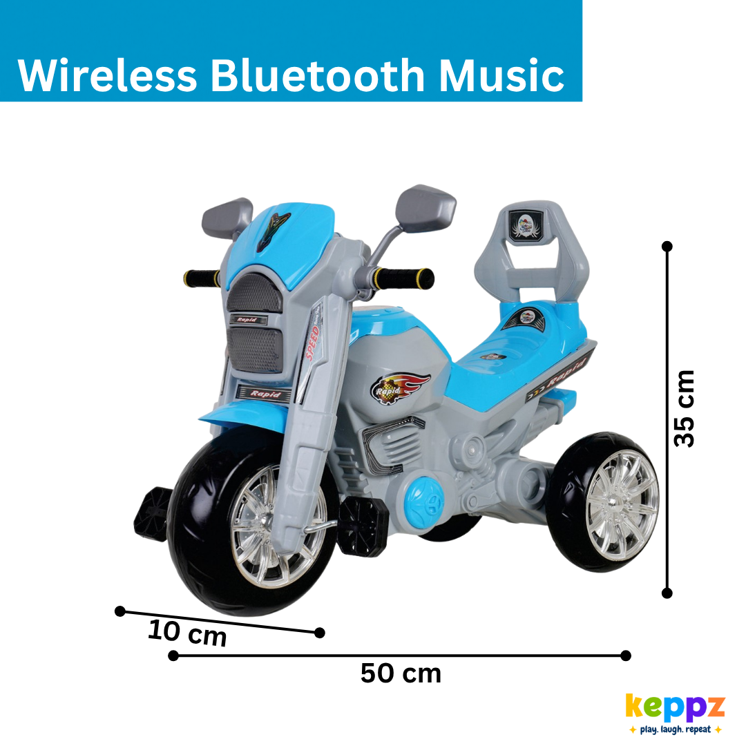 Keppz Rapid Ride-On Battery Operated 3-Wheel Bike for Kids Electric Motorcycle Toy with Lights & Music. - Keppz