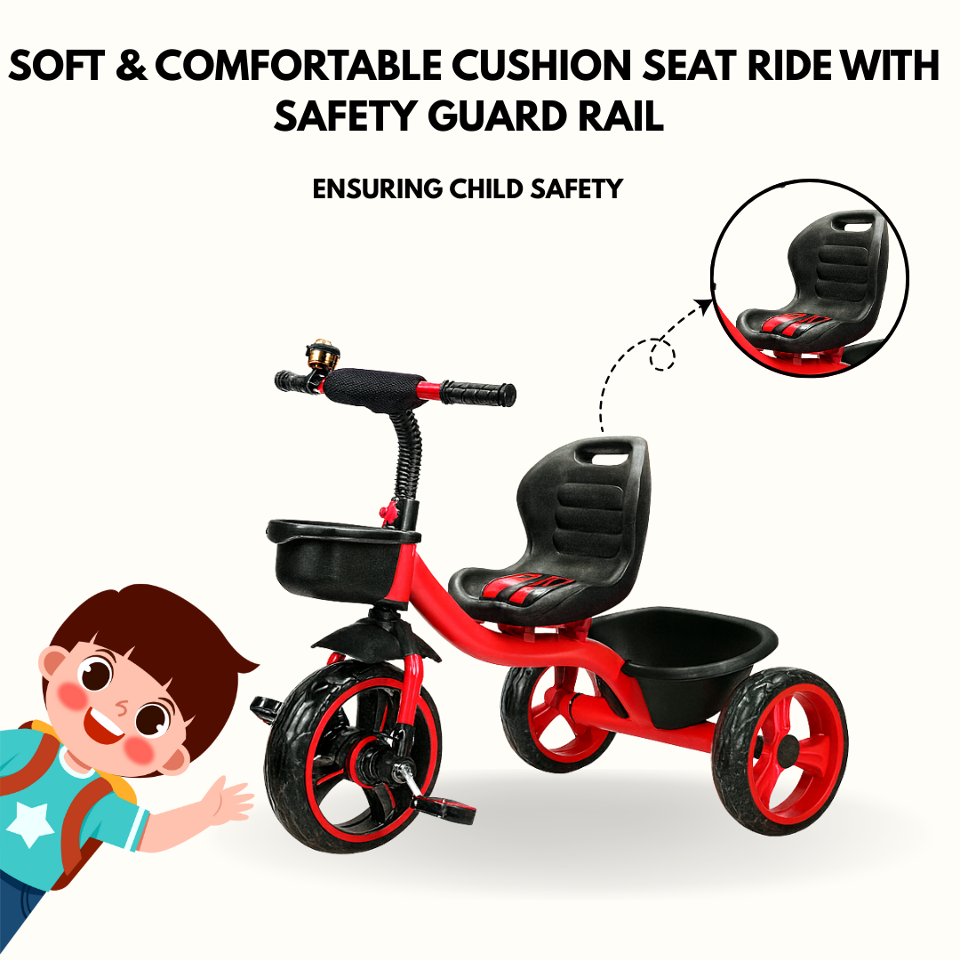 Keppz Kids Pedal Tricycle with Bell, Ergonomic Seat, and Rear Storage Basket. - Keppz