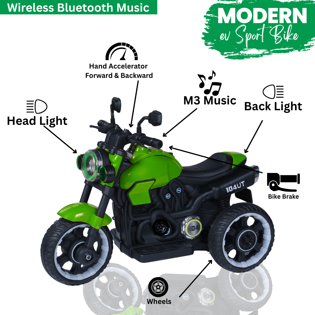 Keppz Modern EV Sport Bike for Kids with Bluetooth Music, Headlights, and Hand Accelerator. - Keppz