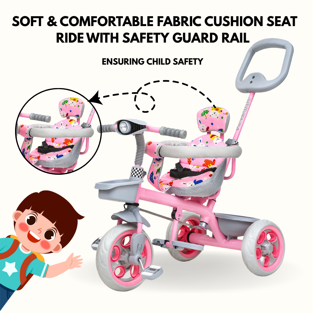 Keppz Cute Baby Tricycle for Kids  Adjustable Handle, Storage Basket & Cushioned Seat - Keppz