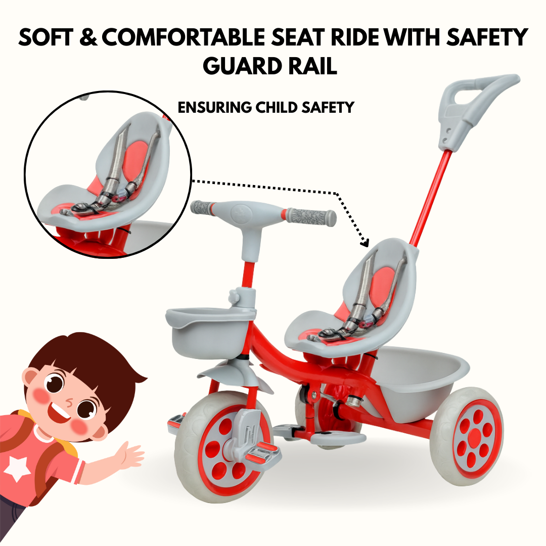 Keppz Compact Kids Tricycle with Push Handle & Seat Belt  Lightweight Baby Trike for 1.5 Years with Storage Basket. - Keppz