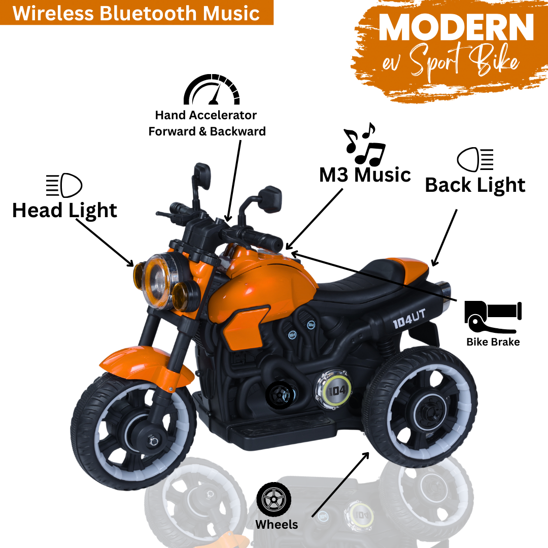 Keppz Modern EV Sport Bike for Kids with Bluetooth Music, Headlights, and Hand Accelerator. - Keppz