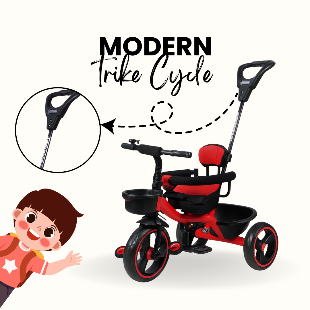 Keppz Cushioned Kids Tricycle with Backrest & Push Handle Baby Trike for 1.5 Years with Storage Basket & Safety Belt - Keppz