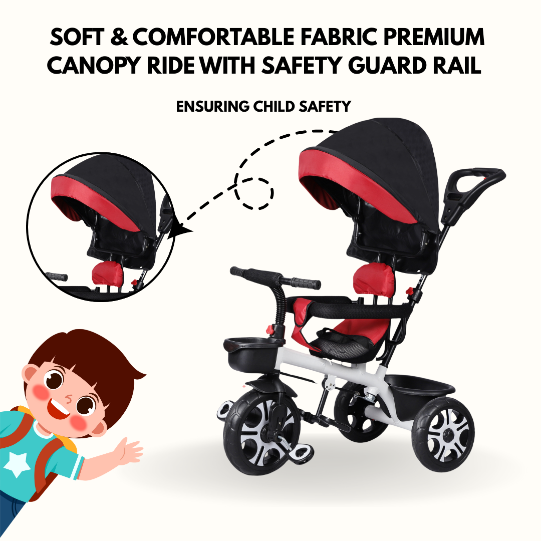 Keppz 3-in-1 Luxury Baby Trike with Canopy, Red & Black Tricycle - Keppz