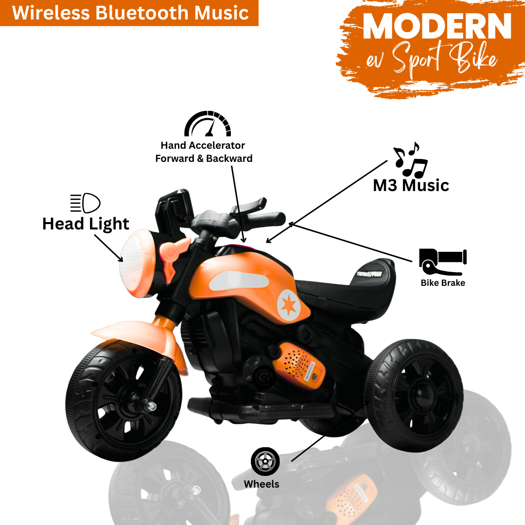 Keppz Yellow Battery Operated Ride-On Bike for Kids  With Headlight, Music & 3-Wheel Support. - Keppz