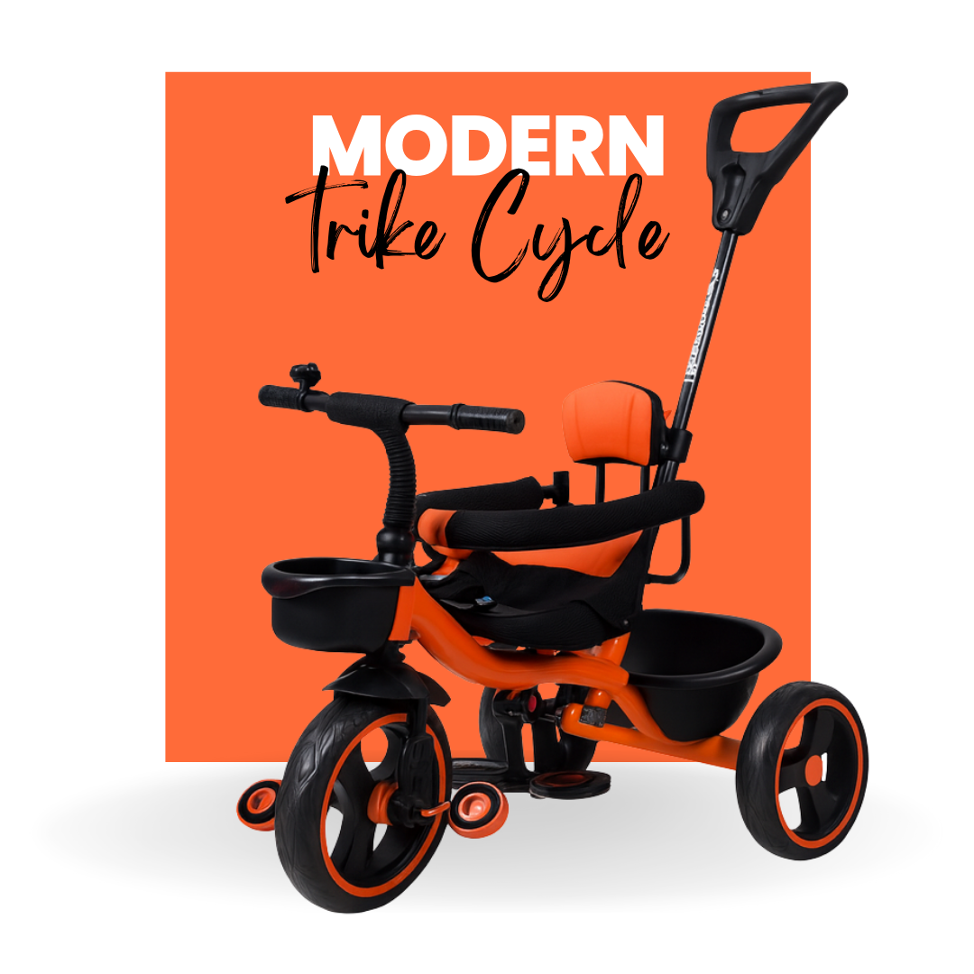 Keppz Cushioned Kids Tricycle with Backrest & Push Handle Baby Trike for 1.5 Years with Storage Basket & Safety Belt - Keppz