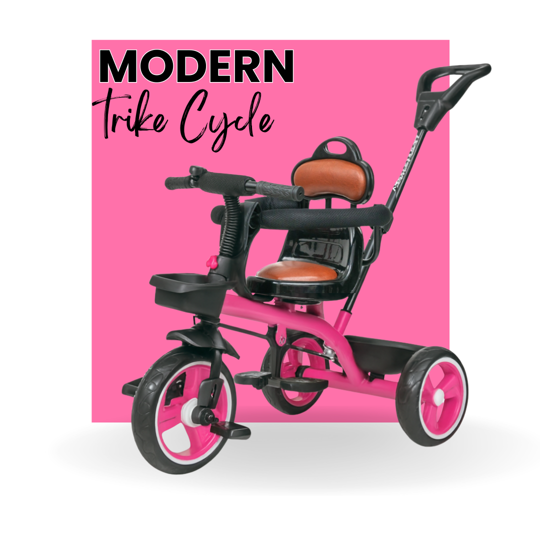 Keppz Baby Tricycle with Push Handle, Leather Seat, Safety Backrest, and Storage Basket  Beige - Keppz