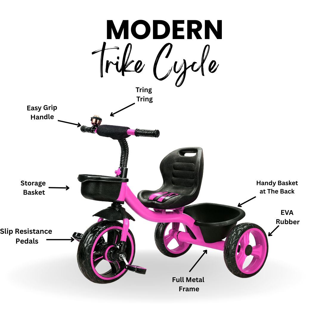 Keppz Kids Pedal Tricycle with Bell, Ergonomic Seat, and Rear Storage Basket. - Keppz