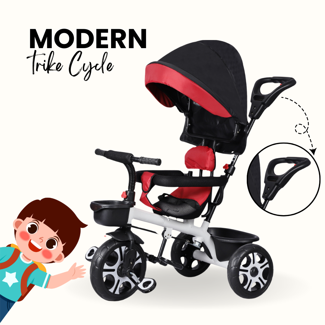 Keppz 3-in-1 Luxury Baby Trike with Canopy, Red & Black Tricycle - Keppz