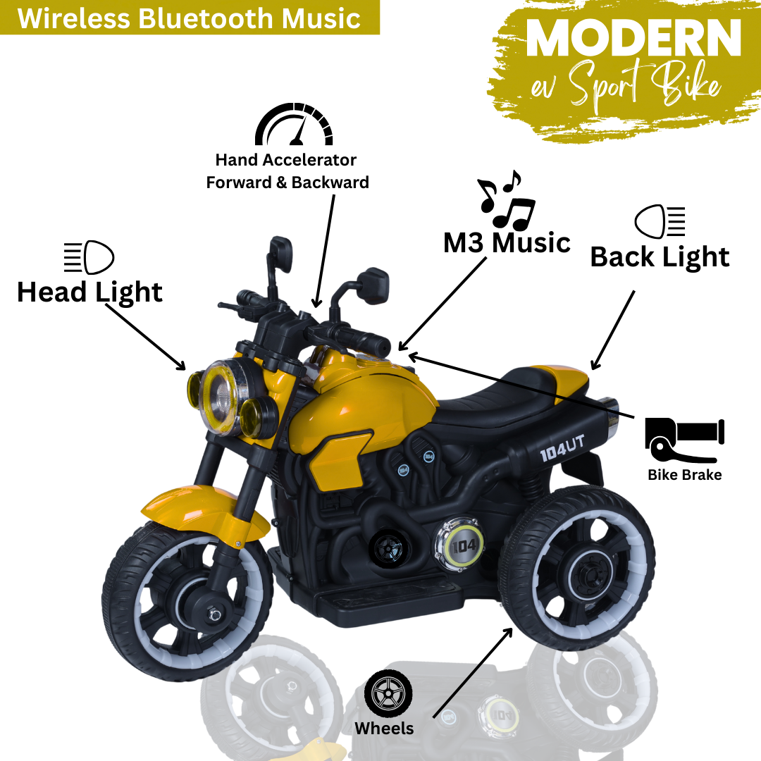 Keppz Modern EV Sport Bike for Kids with Bluetooth Music, Headlights, and Hand Accelerator. - Keppz