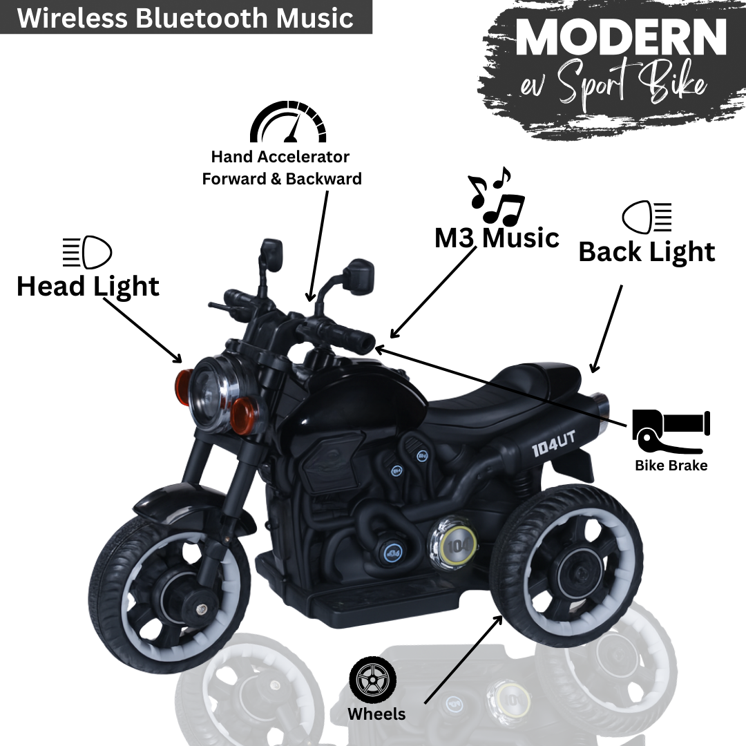 Keppz Modern EV Sport Bike for Kids with Bluetooth Music, Headlights, and Hand Accelerator. - Keppz