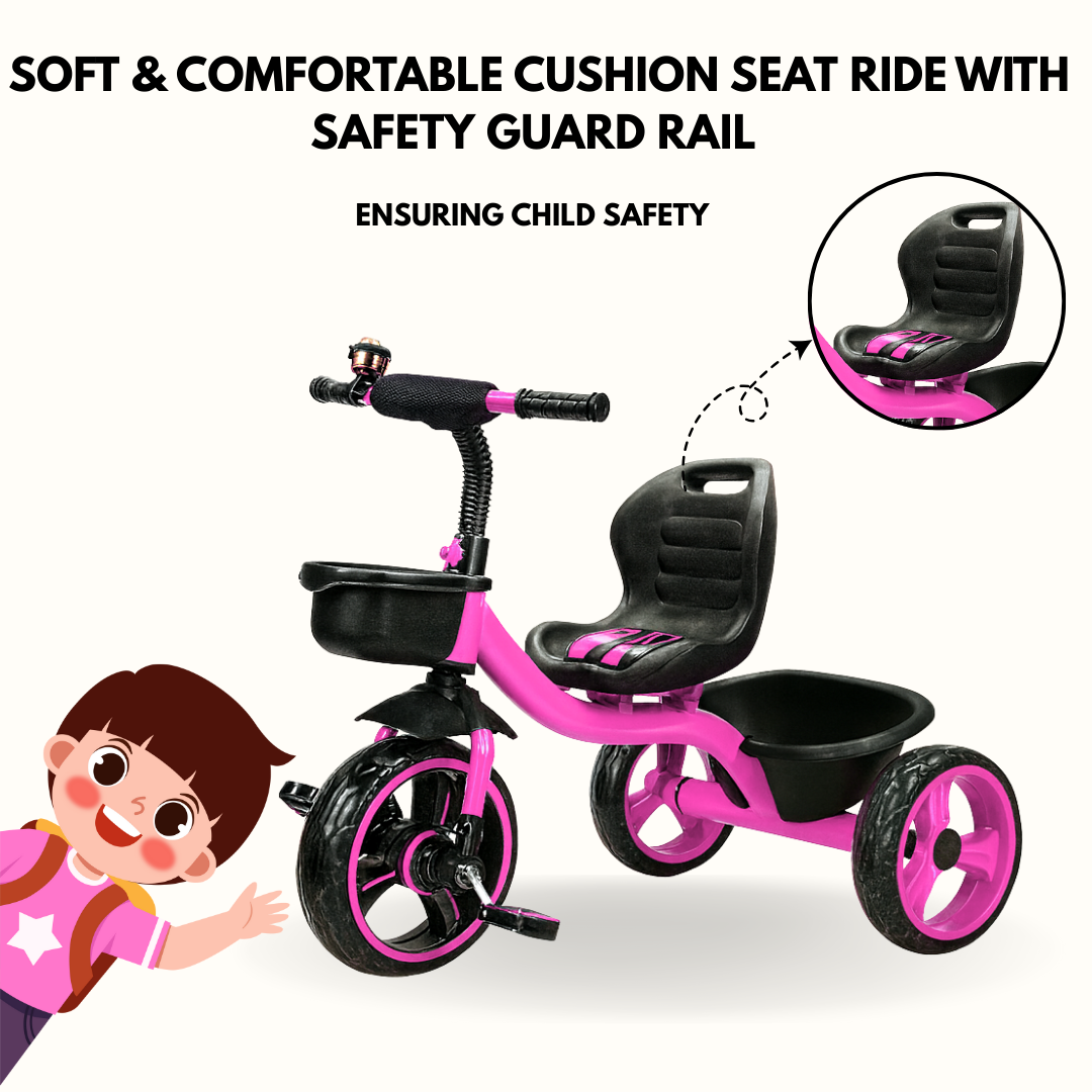 Keppz Kids Pedal Tricycle with Bell, Ergonomic Seat, and Rear Storage Basket. - Keppz
