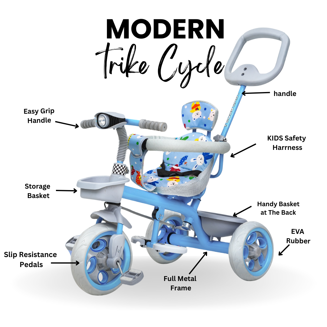 Keppz Cute Baby Tricycle for Kids  Adjustable Handle, Storage Basket & Cushioned Seat - Keppz