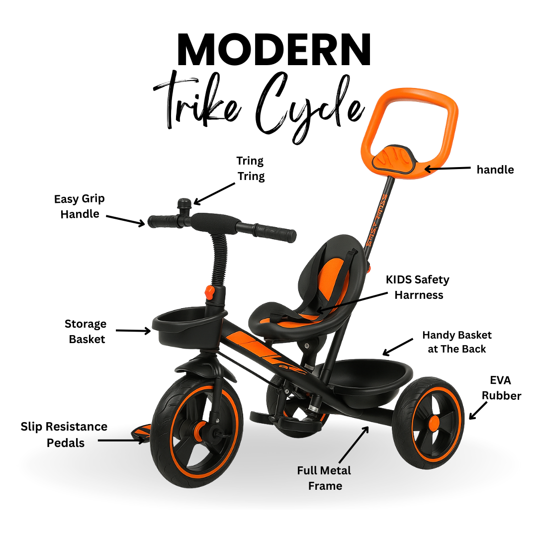 Keppz Kids Tricycle with Parental Control Handle  Foldable Baby Trike for 1.5 Years, with Storage Basket & Safety Belt. - Keppz