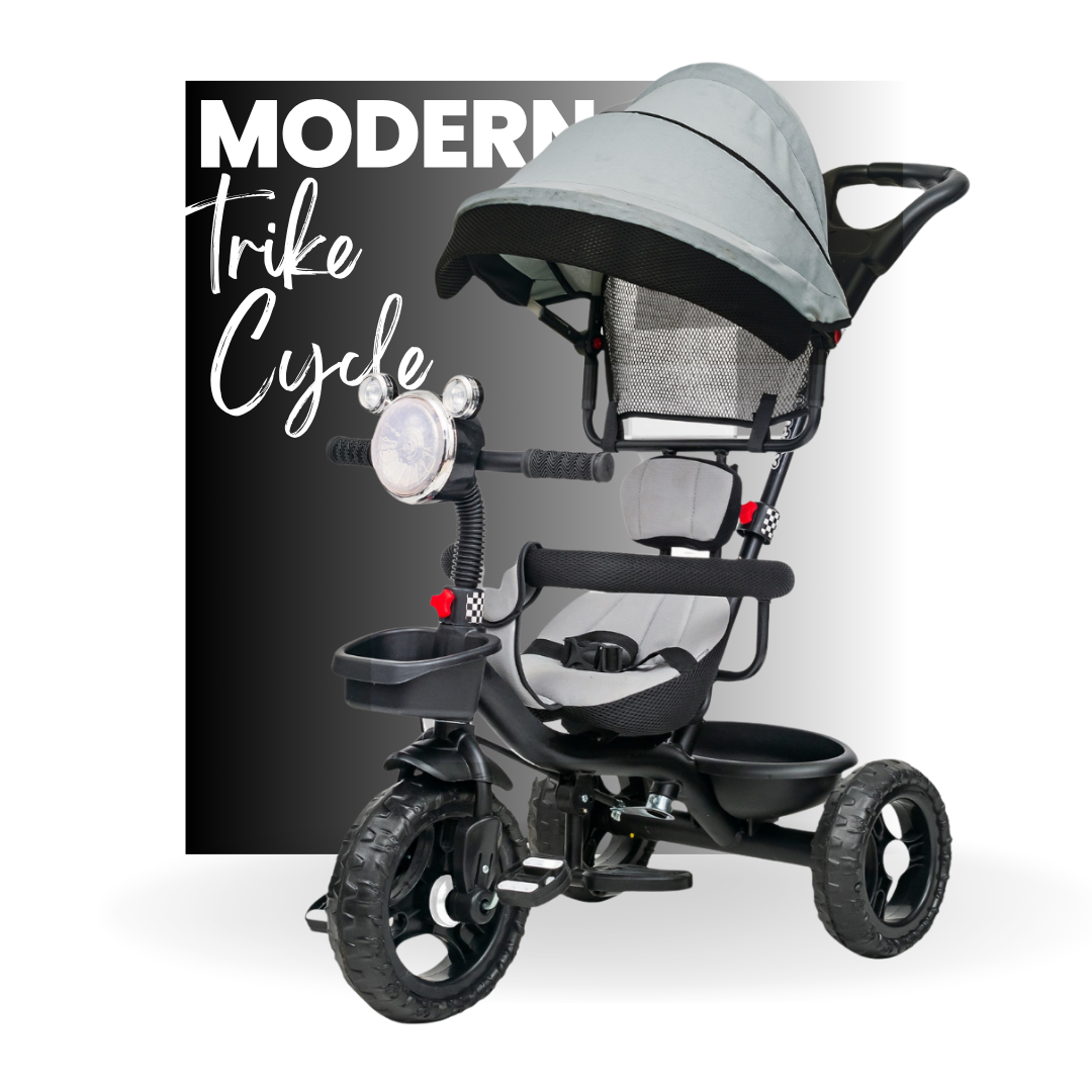 Keppz 4-in-1 Baby Tricycle with Headlight, Canopy, Safety Harness, and Push Handle.