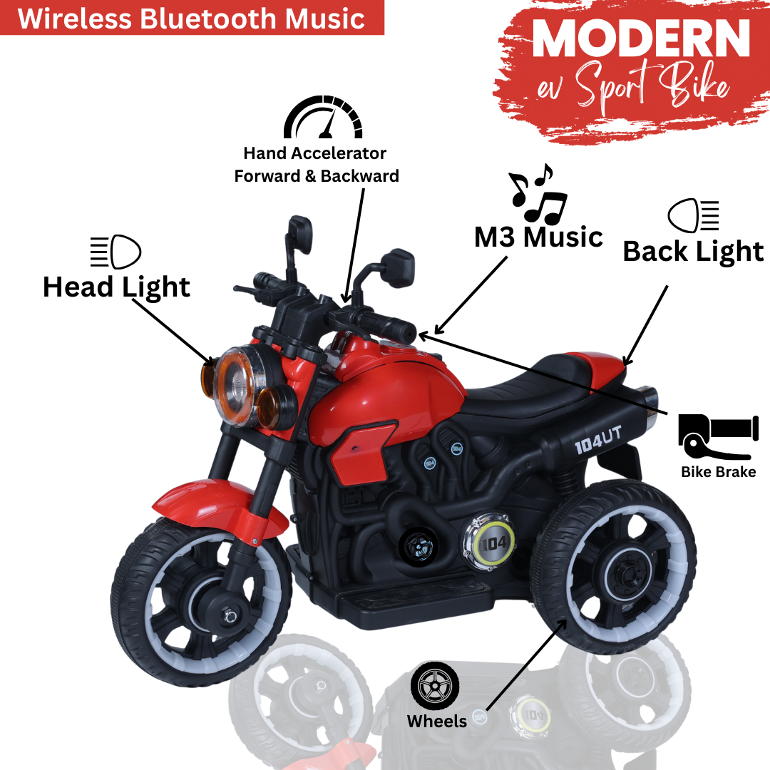 Keppz Electric Cartoon Ride-On Bike Red – Kids Toy with Music & Lights