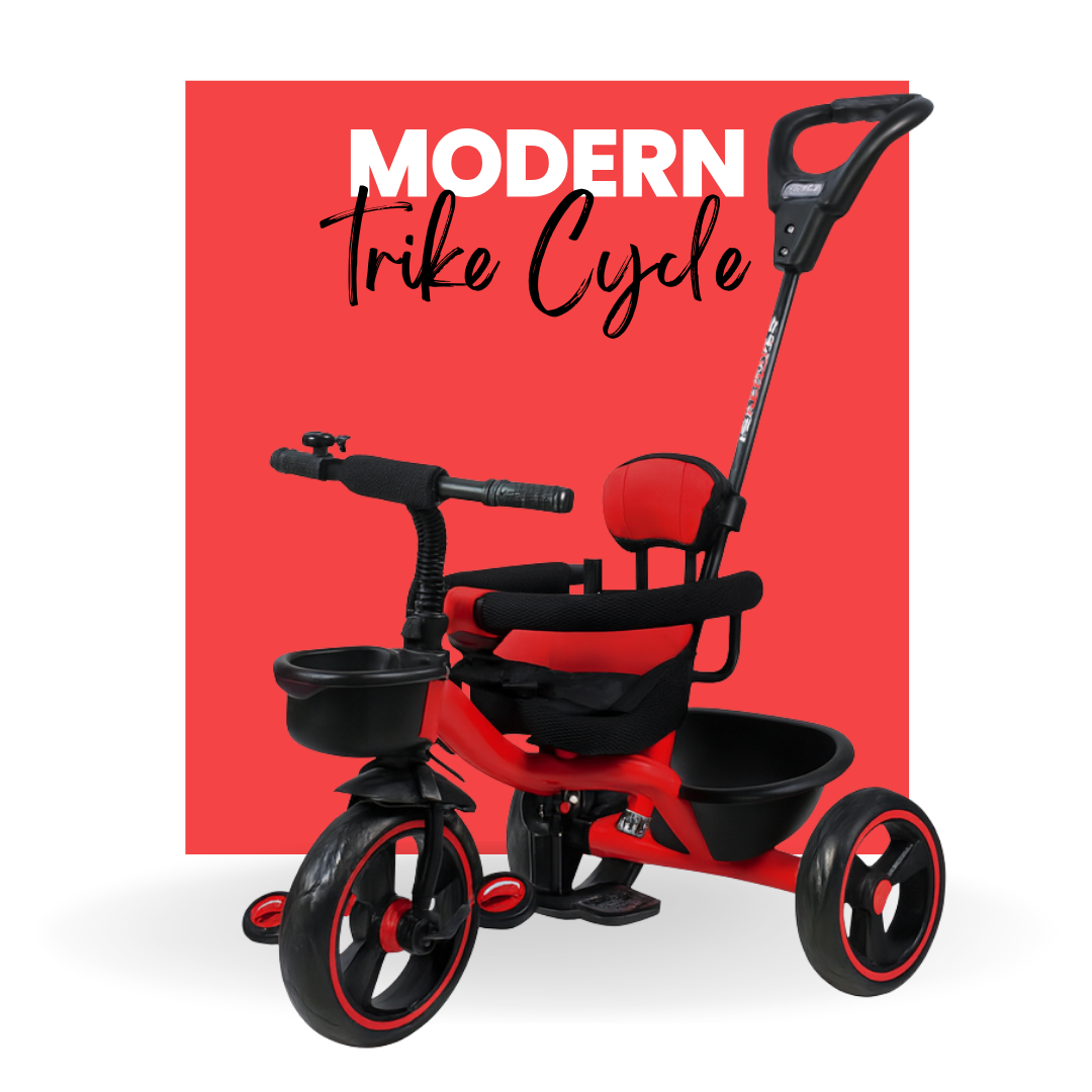Keppz Cushioned Kids Tricycle with Backrest & Push Handle Baby Trike for 1.5 Years with Storage Basket & Safety Belt - Keppz