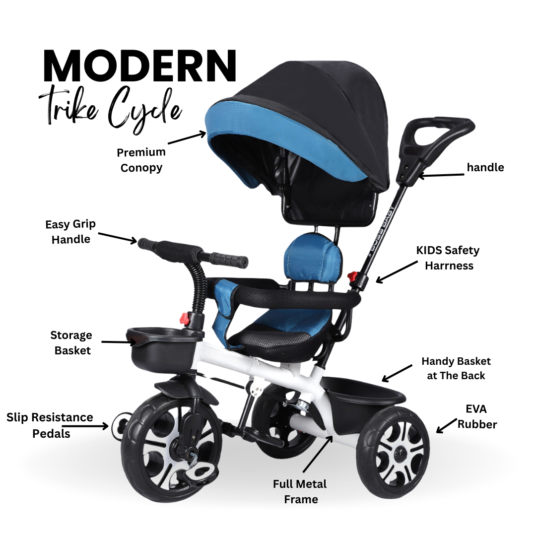 Keppz 3-in-1 Luxury Baby Trike with Canopy, Red & Black Tricycle - Keppz