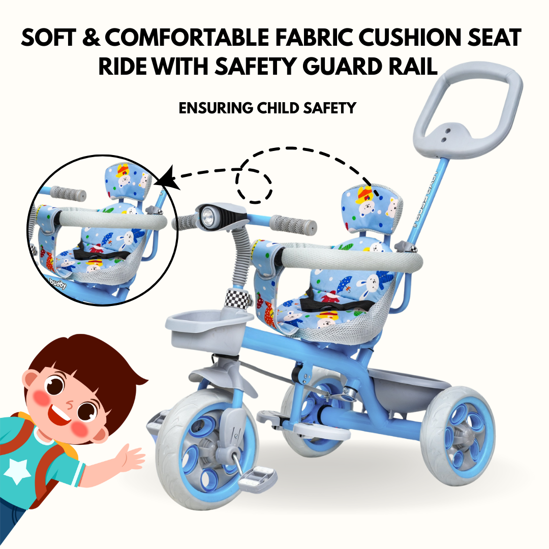Keppz Cute Baby Tricycle for Kids  Adjustable Handle, Storage Basket & Cushioned Seat - Keppz