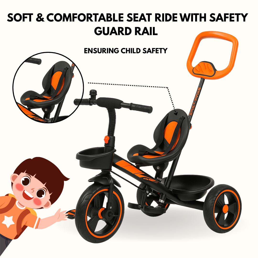 Keppz Kids Tricycle with Parental Control Handle  Foldable Baby Trike for 1.5 Years, with Storage Basket & Safety Belt. - Keppz