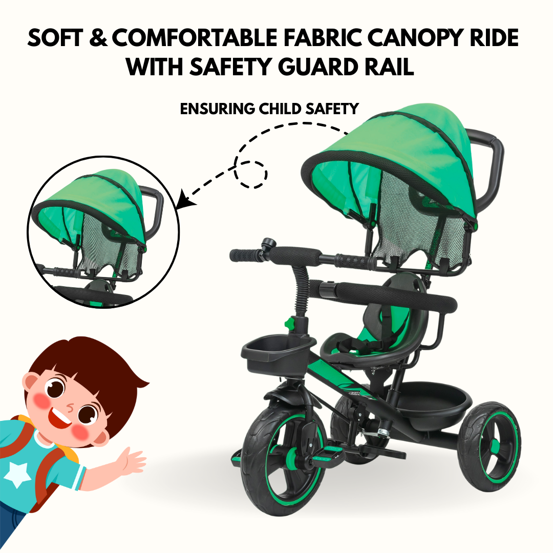 Keppz 4-in-1 Baby Tricycle with Canopy, Push Handle, Safety Harness, and Storage Basket. - Keppz