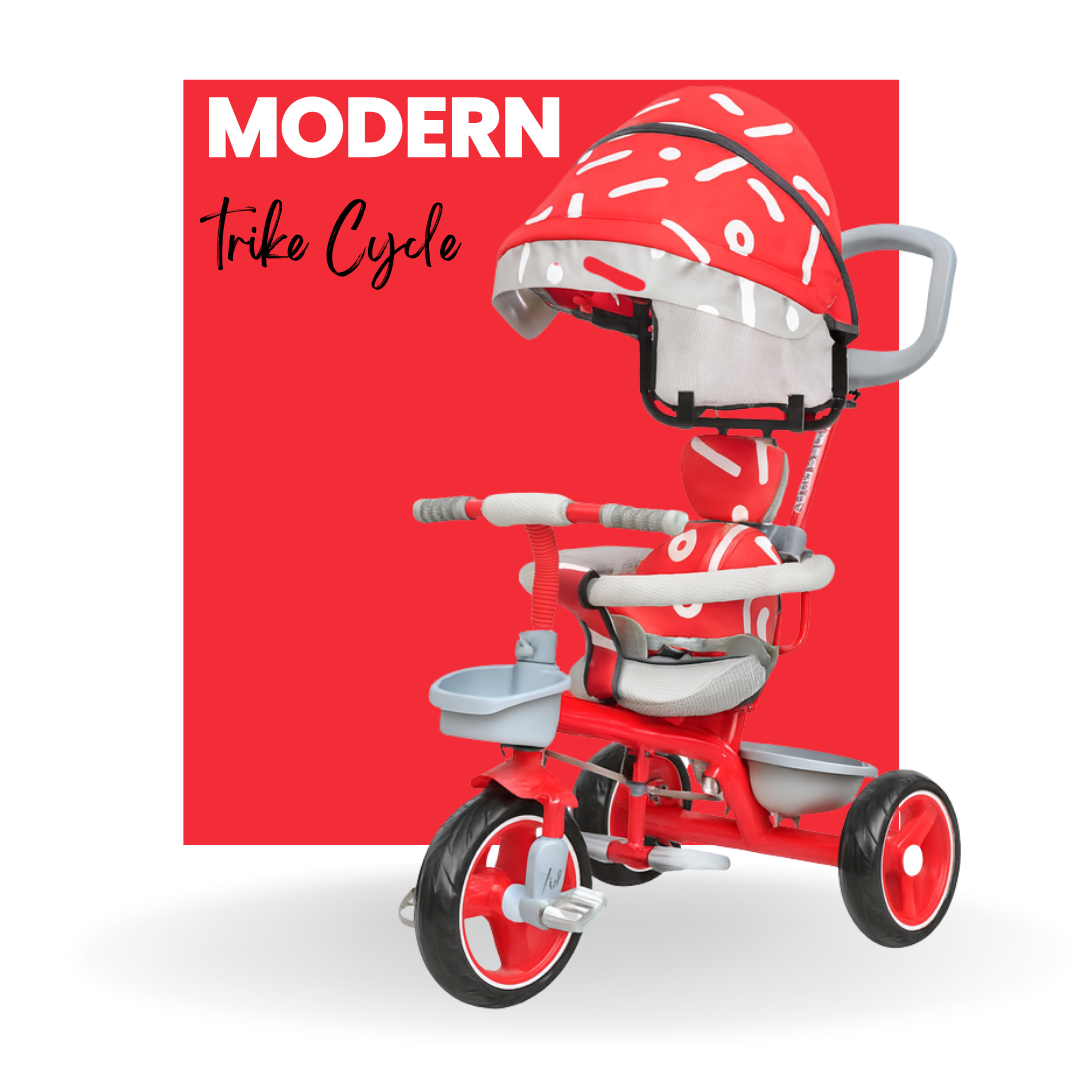 Keppz Stylish Kids Tricycle with Printed Canopy & Safety Belt  Baby Trike with Push Handle & Storage Basket for 1.5 Years. - Keppz