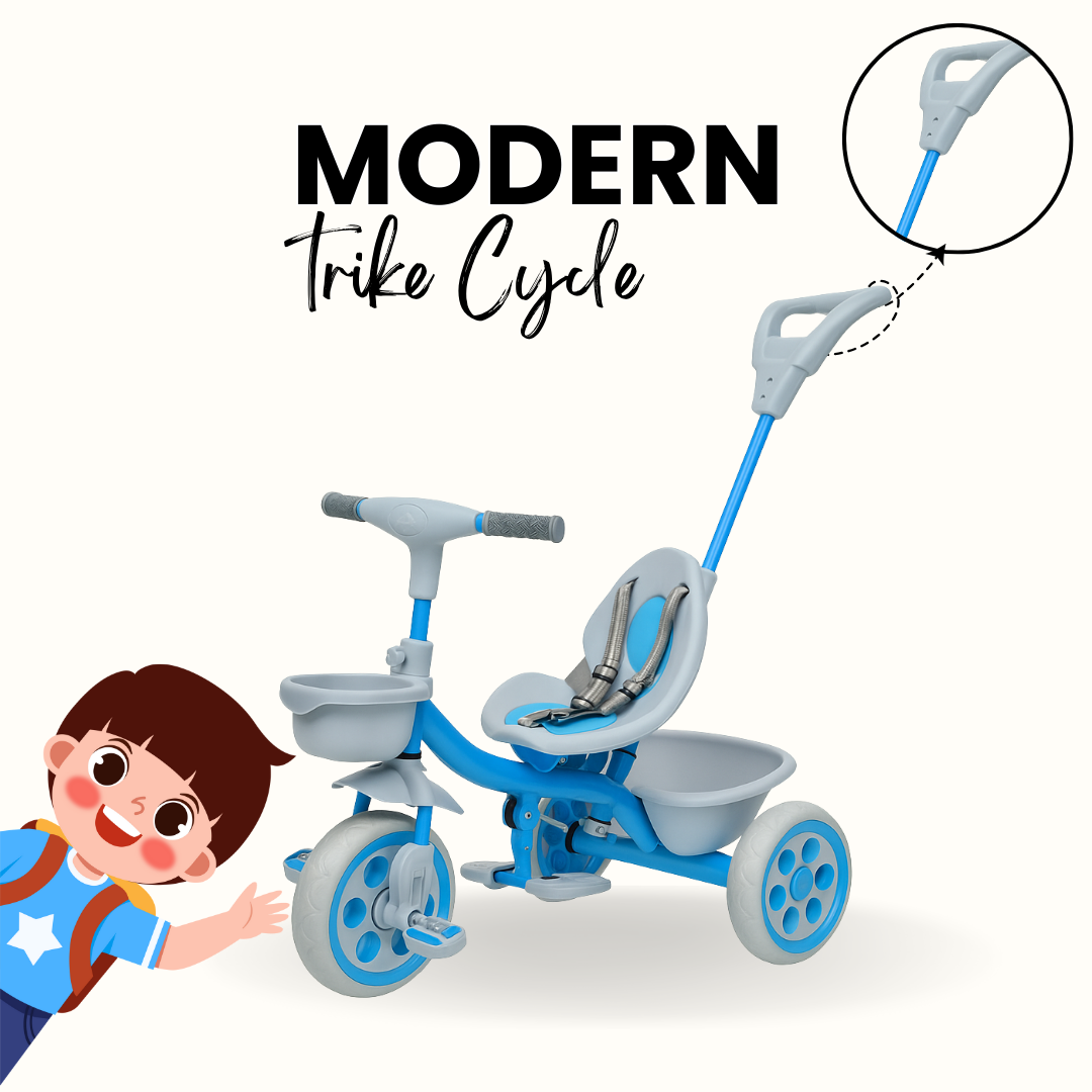 Keppz Compact Kids Tricycle with Push Handle & Seat Belt  Lightweight Baby Trike for 1.5 Years with Storage Basket. - Keppz