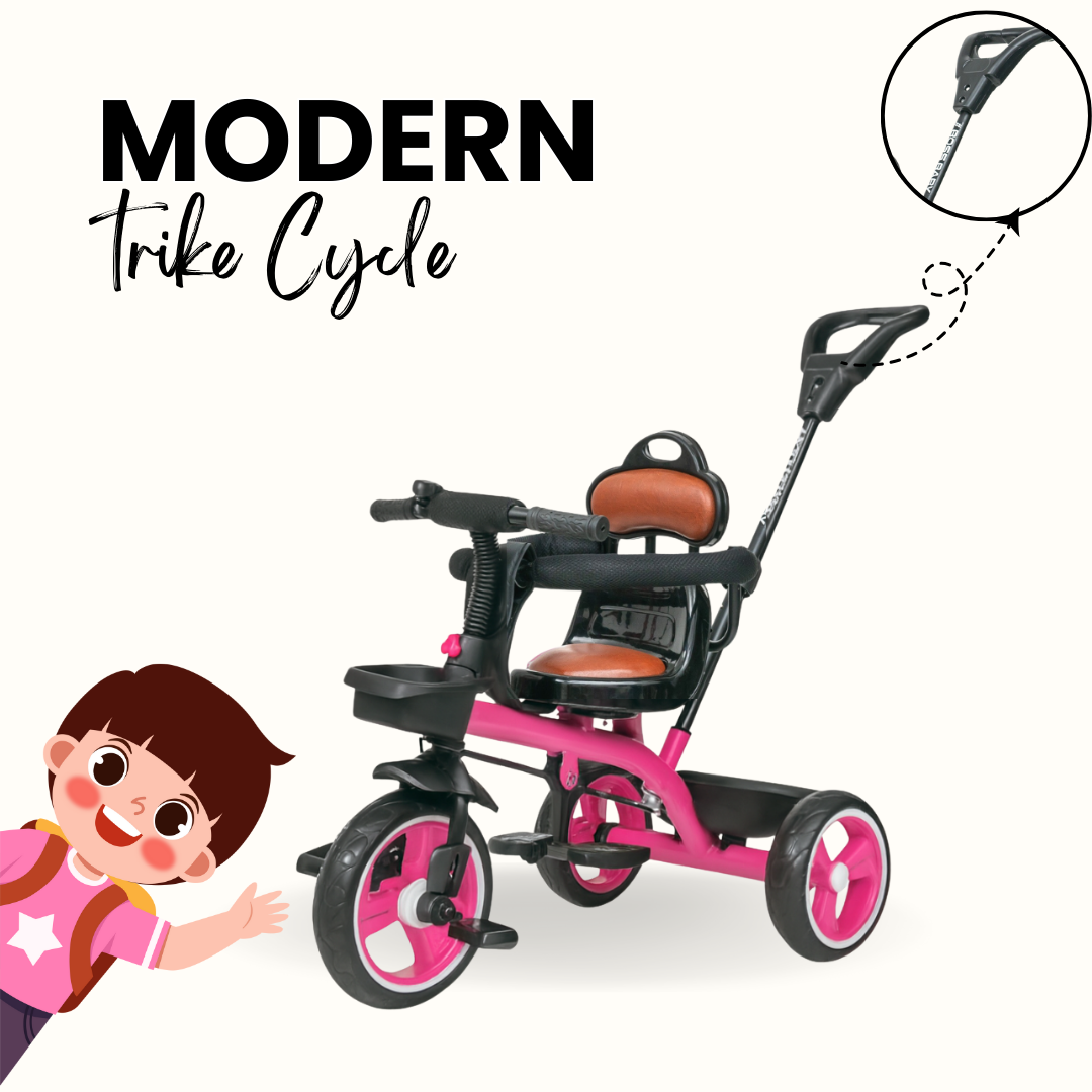 Keppz Baby Tricycle with Push Handle, Leather Seat, Safety Backrest, and Storage Basket  Beige - Keppz