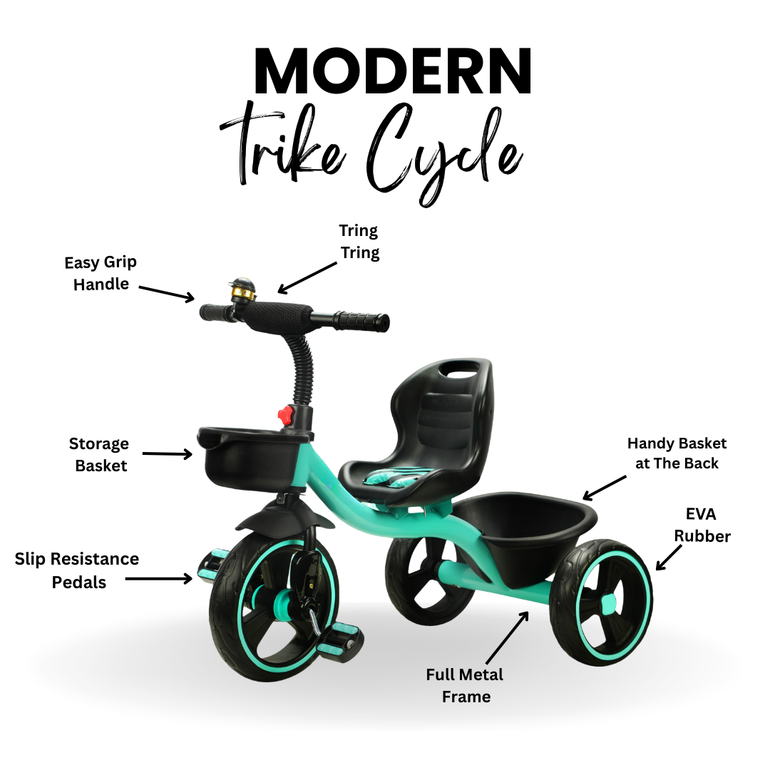 Keppz Kids Pedal Tricycle with Bell, Ergonomic Seat, and Rear Storage Basket. - Keppz